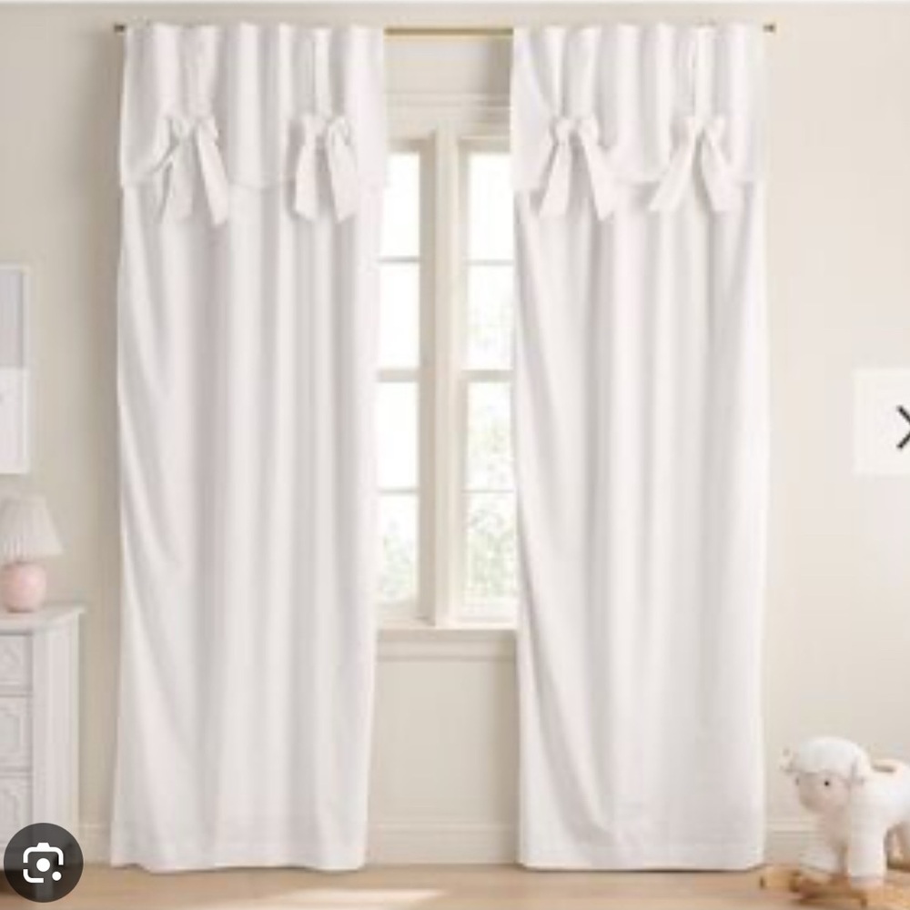 Pottery Barn Kids White Bow Curtains - Evelyn Linen Blend